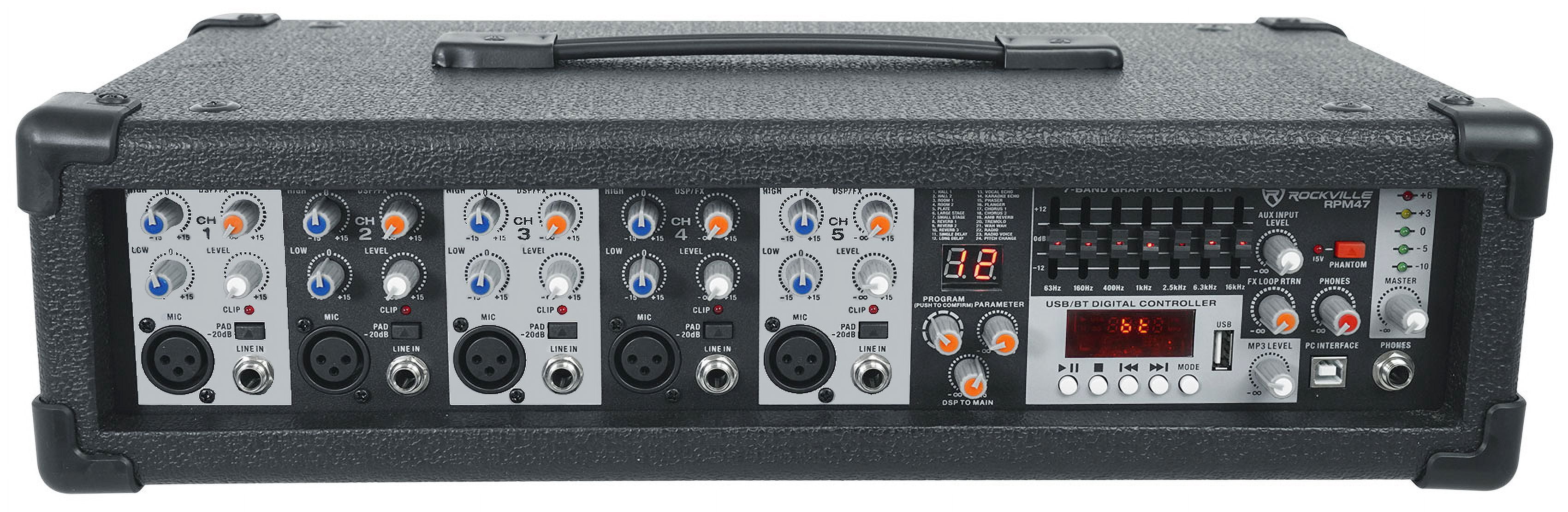 Rockville RPM47 1800w Powered 5 Channel Mixer/Amplifier Bluetooth/USB Interface