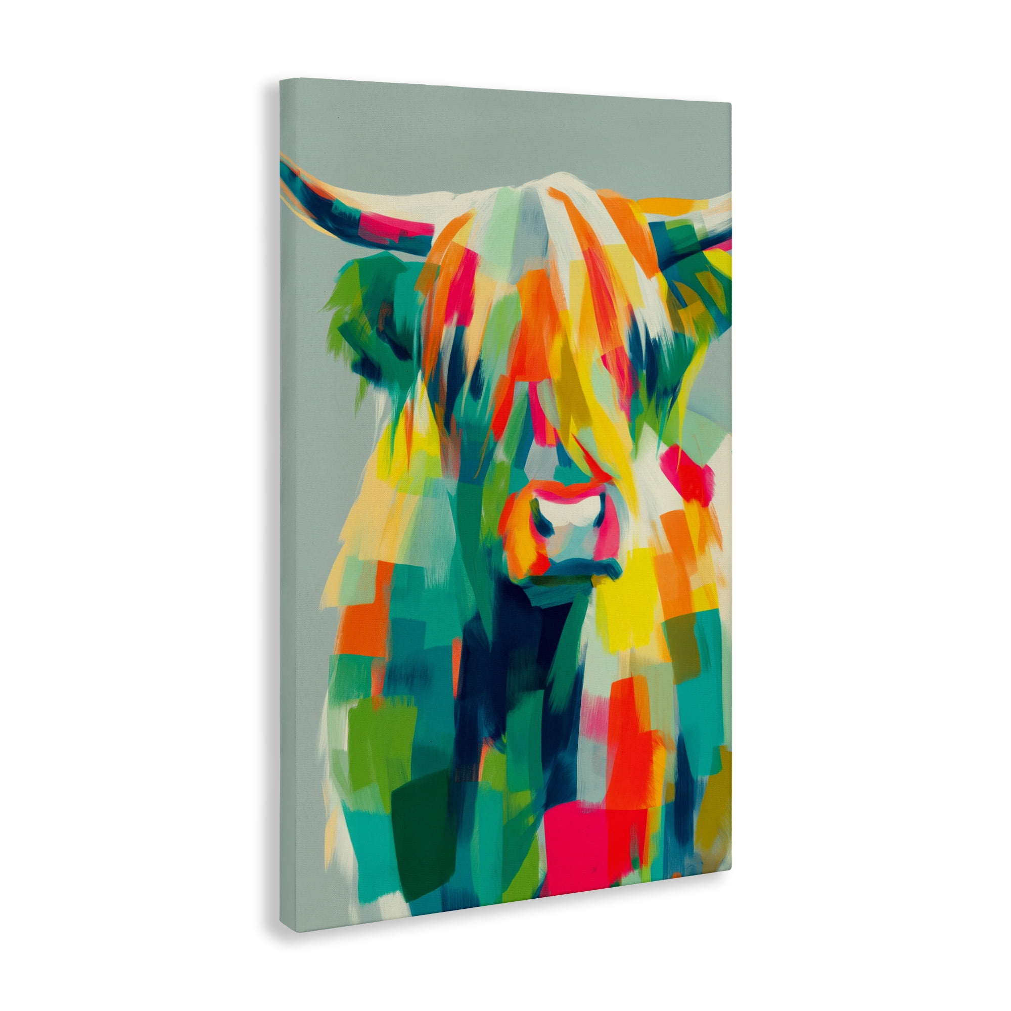 Stupell Industries Highland Cow Abstract Patchwork Canvas Wall Art, design by Chromatic Storm Studio