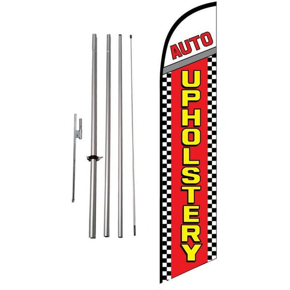 Auto Upholstery 15 foot Outdoor Advertising Feather Banner Flag Kit Sign with Pole and Ground Spike