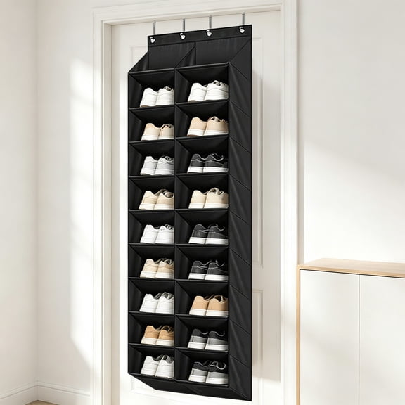 Tdxkok Hanging Over Door Shoe Organizer Oxford Fabric Shoe Rack Multi Compartment Footwear Storage Holder Holds 20 Pairs Shoes Closet Entryway Shoe Storage Solution