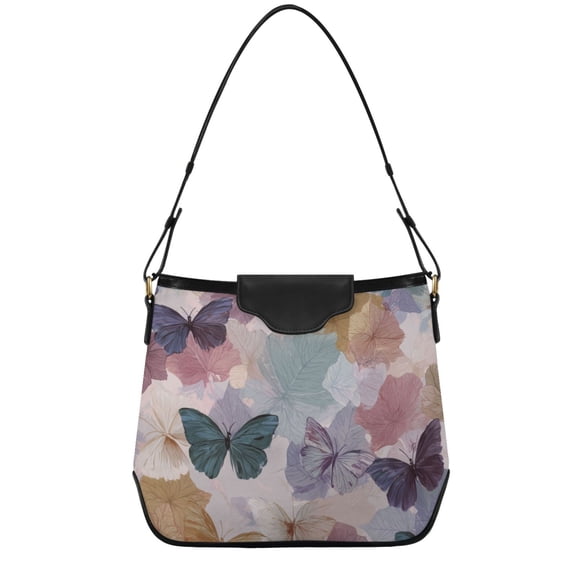 Retro Style Butterflies on Leaves Women's Tote Bag Convertible Handbags Hobo Shoulder Bag with Zipper Magnetic Snap