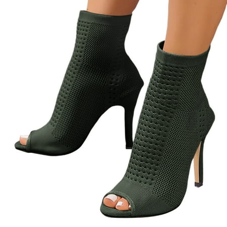 Mepaouo Women Platform Open Toe Pump Shoes Sexy Stiletto High Heels Knit Stretch Sock Ankle Booties