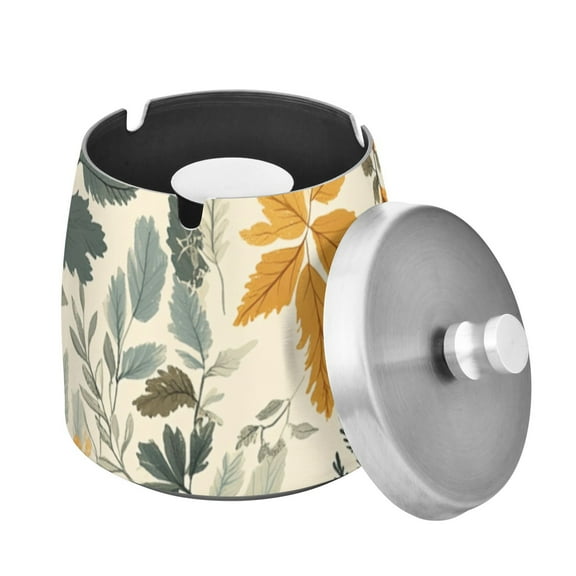 Outdoor Ashtray with Lid for Cigarette Stainless Steel Smokeless Ash Tray for Patio Home Table Decor Autumn Leaves and Foliage