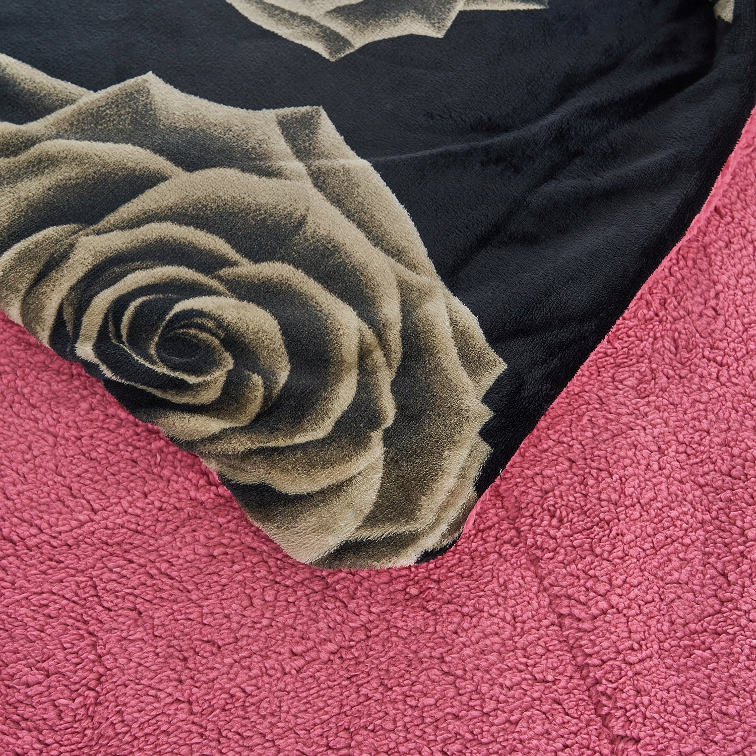 JML Plush Sherpa Bed Blanket, Fluffy & Soft, Reversible, Thick, King 79"x91",Black Rose