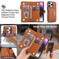 thumbnail image 3 of Case for iPhone 16 Pro Max 6.9 inch, RFID Blocking, Multi-Card Slots, Zipper Pocket 2 in1 Detachable Wallet With Shoulder Strap and Wrist Strap Shockproof Protective Magnetic Case,Brown, 3 of 7