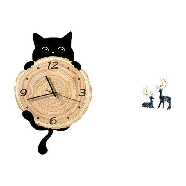Elegante reloj de pared con forma de reno, ligero y sin tictac. Figura decorativa para oficina, dormitorio, sala de estar o cualquier espacio del