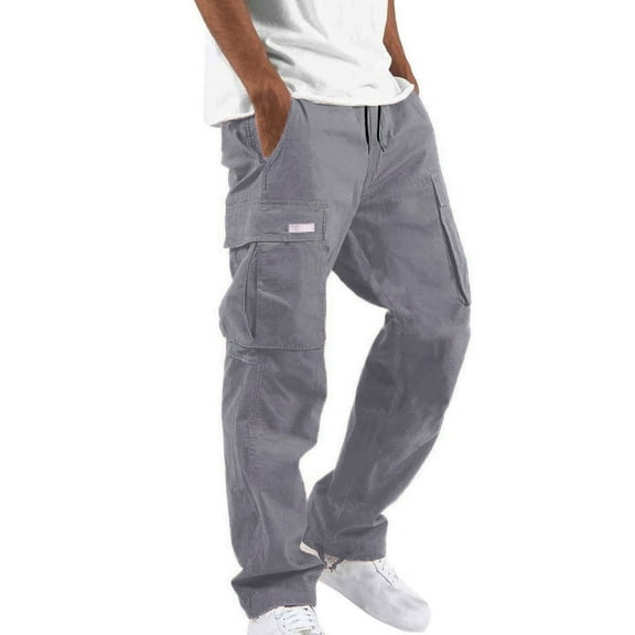 Cargo Joggers Men Drawstring Waist Cuffed Sweatpants with Pockets Loose Fit Track Pants Solid Color Hip Hop Street Running Outfits