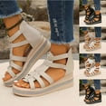 thumbnail image 6 of Xfvqtps Flatform Sandals Women Wedge Zipper Back Open Toe Rhinestone Non Slip Casual Gladiator Sandals Beige, 6 of 6