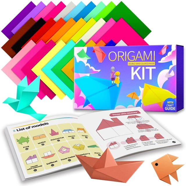 Papel de origami Praisebank, 220 piezas, 17 colores, 6 x 6 pulgadas, doble cara, kit de manualidades con guía.