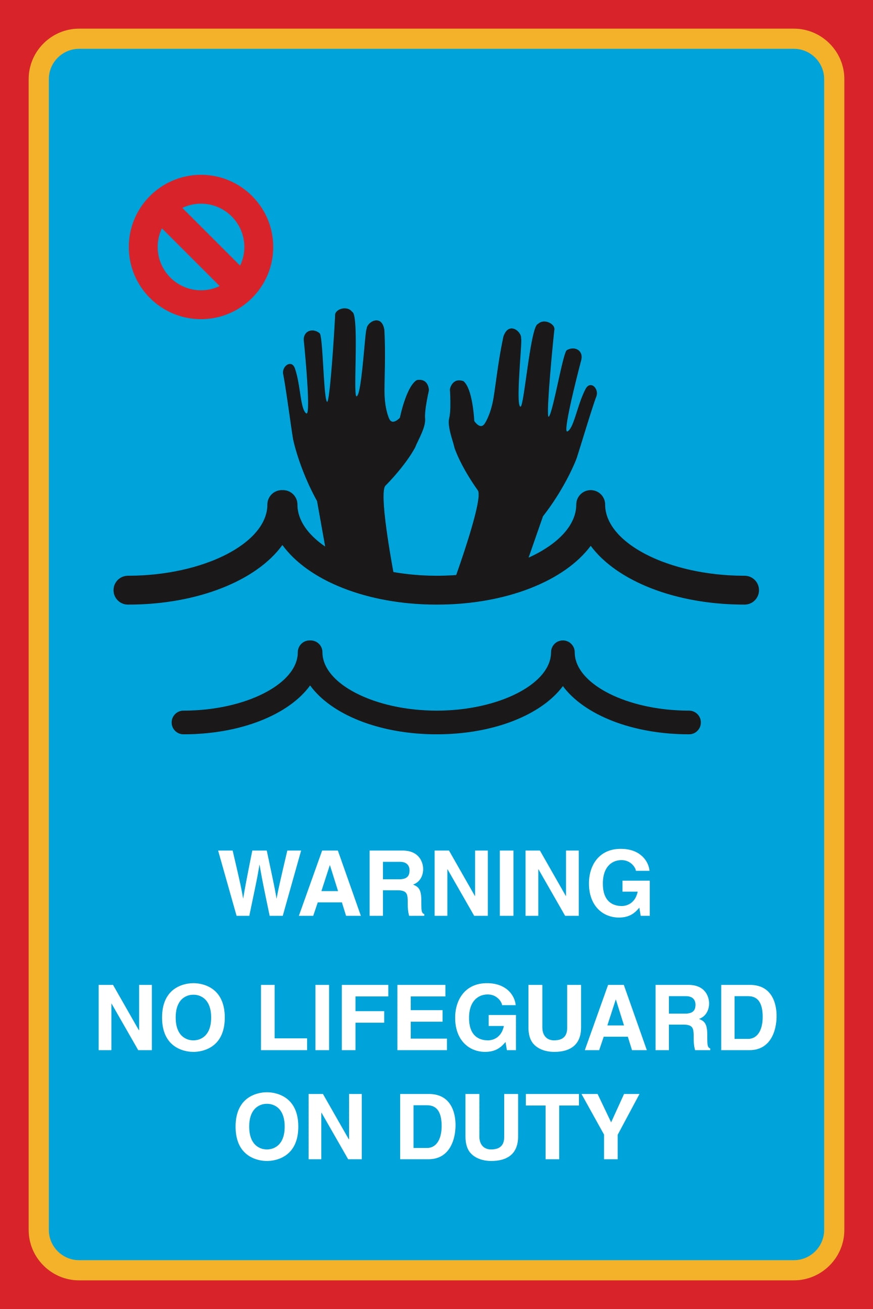 Warning No Lifeguard On Duty Print Hands Swimming Picture Pool Beach