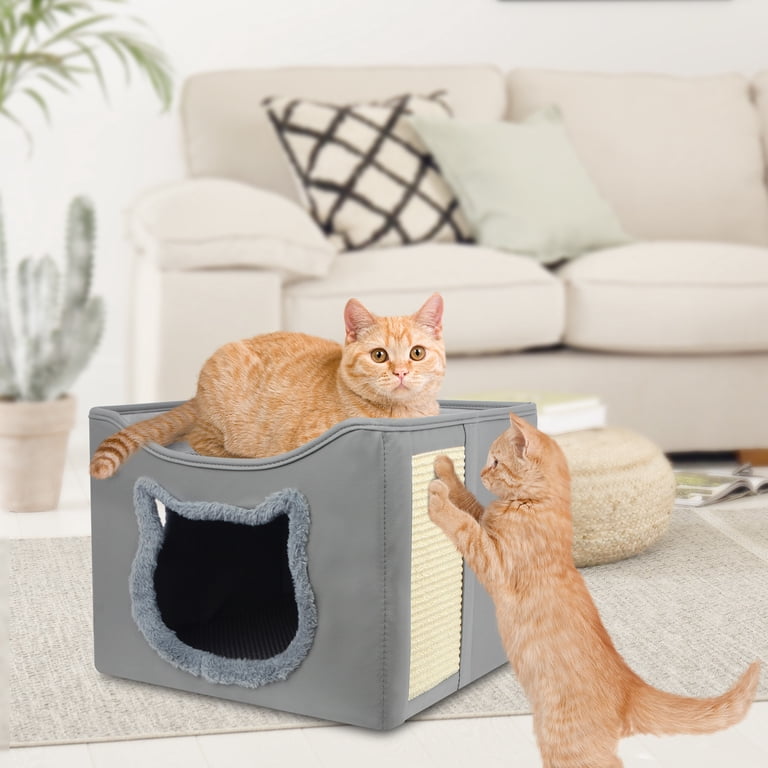 PHANCIR Foldable Cat Cave Bed, Grey with Scratching Pad photo 3