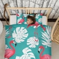 thumbnail image 3 of Flamingo and Palm Leaves Tropical Hawaii Duvet Cover and Pillowcase Set for Single Bedding, Bedroom Accessories for Kids Teens, 3 of 5