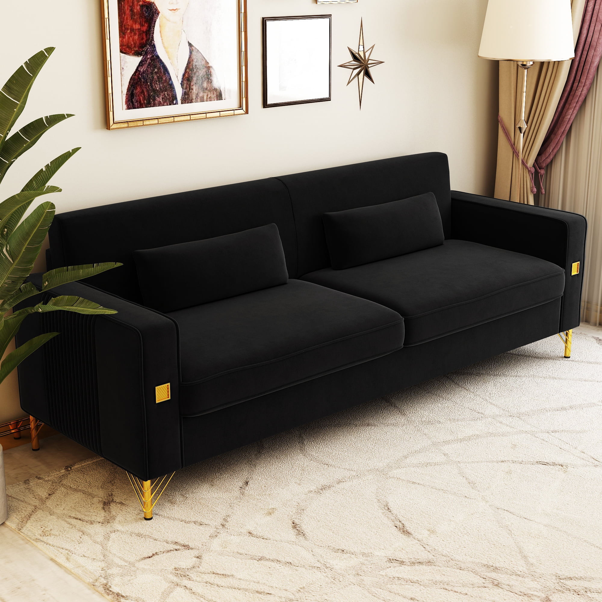 YYAo Convertible Sectional Sofa Couch, Modern Velvet Futon with Reversible Chaise for Living Room, Apartment and Small Space, Black YYAo Convertible Sectional Sofa Couch, Modern Velvet Futon with Reversible Chaise for Living Room, Apartment and Small Space, Black