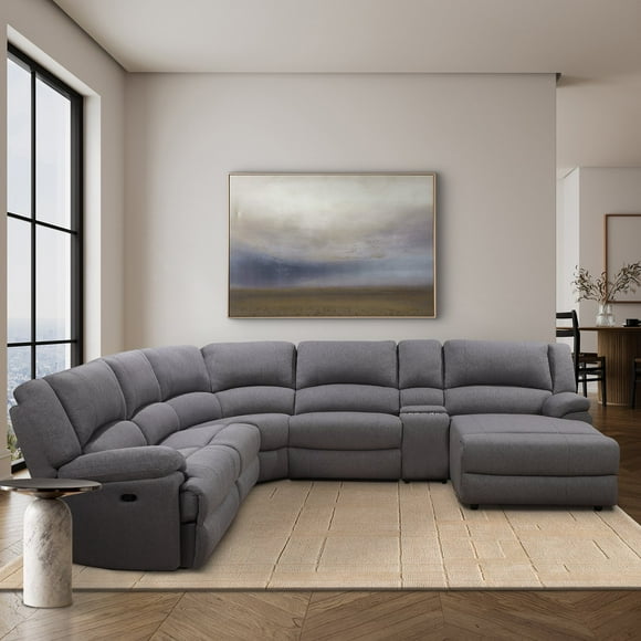 Fletcher 6-Piece Fabric Reclining Sectional, Grey