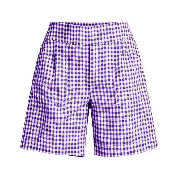 Costeam Womens Gingham Bermuda Shorts Relaxed Straight Leg with Big Patch Pockets High Wide Elastic Waist Plaid Knee Length Casual Walking Stretch Short Trousers