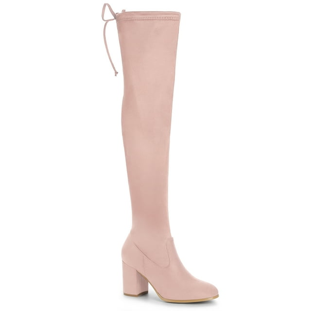 Unique Bargains Bottes Cuissardes à Talon Épais à Bout Rond pour Femmes