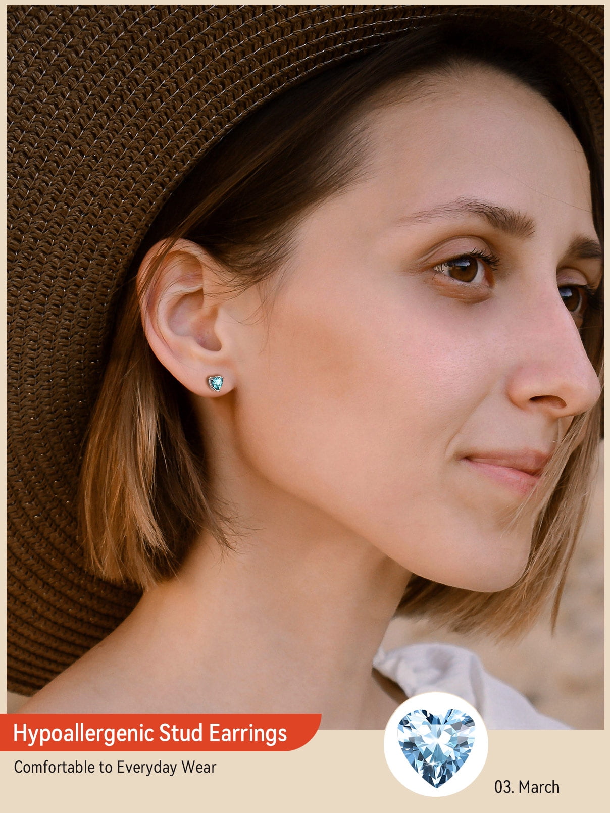 FaithHeart March Birthstone Heart Stud Earrings for Women 925 Sterling Silver Small Ear Charms Daughter Birthday Christmas Hypoallergenic Jewelry Gift