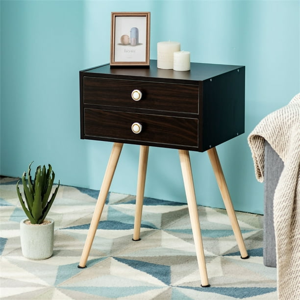 Mesa Auxiliar Costway Mesilla de Noche Madera con Cajón 40 x 27 x 60,5cm Nuez
