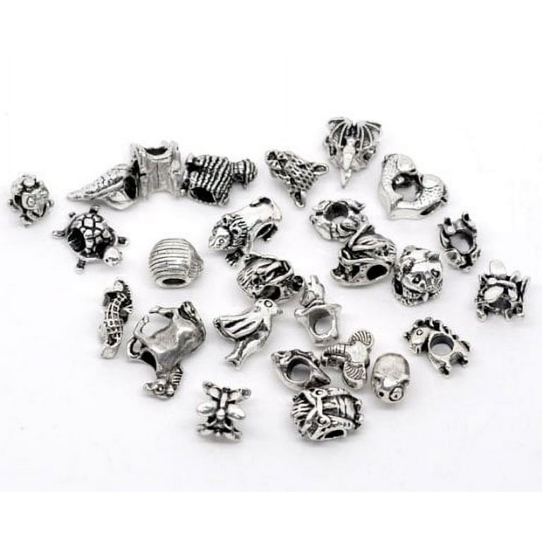 NBEADS 100PCS 14MM Pandora Style Large Hole Acrylic Charms Beads Spacers  with Flower Pattern Fit European Charm Bracelet 