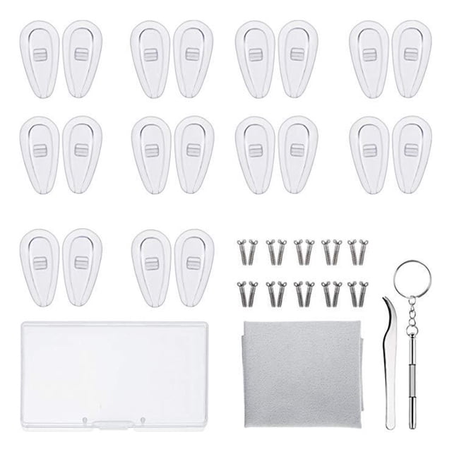 Wisewang Silicone Nose Pads with Tweezers Screws Embedding Eyewear Accessories Repair Replacement Tools Kit Case Nosepads Set A5 Nosepads Length 13mm 1Set