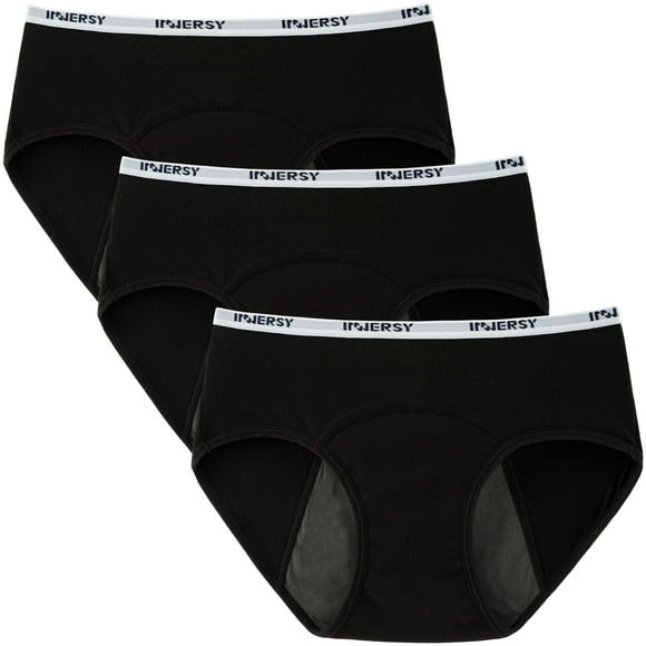 INNERSY Sous-vêtements d'Époque pour les Adolescentes Culottes Menstruelles Étanches en Coton 3 Pack (M (10-12 Ans), Noir avec Passepoil Blanc)