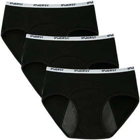 INNERSY Period Underwear for Teen Girls Cotton Leakproof Menstrual Panties 3 Pack (S(8-10 yrs), Black with White Piping)