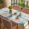 thumbnail image 3 of Teal Red Coastal Table Cloths for 5 Foot Rectangle Tables, Beach Nautical Sea Turtle Coral Starfish Vintage Patio Waterproof Elastic Fitted Tablecloths, Washable Rectangular Table Cover for Camping, 3 of 8