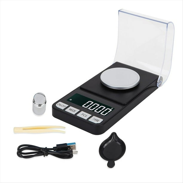 Báscula Digital para Joyería de Miligramos de Alta Precisión de 100 G/0,001 G, Báscula de Bolsillo, Recarga, con Pesaje de Calibración de 50 G