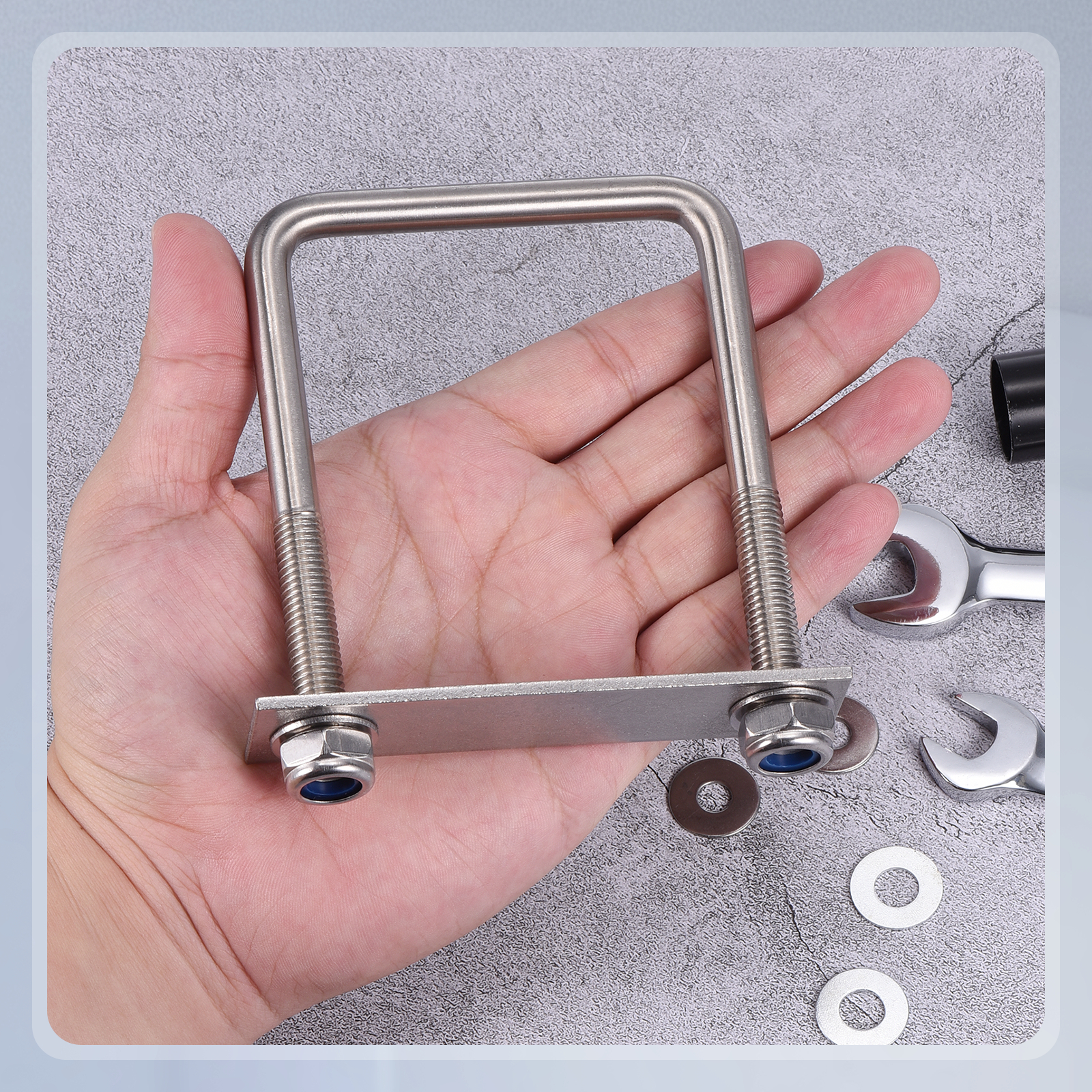 U Bolts 2Set (M10x75x120mm), Square U Bolt Kits 304 Stainless Steel with Nylon Lock Nut Washers Plates - for Construction, Pipe, Trailer, Automotive, Leaf Spring Fastener