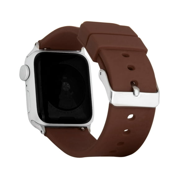 Bandini Compatible Sport Apple Watch Band 44mm 42mm 45mm 38mm 40mm 41mm, Silicone Rubber iWatch Band for Apple Watch SE 9 8 7 6 5 4 3 2 1 Ultra 49mm - Brown / Silver