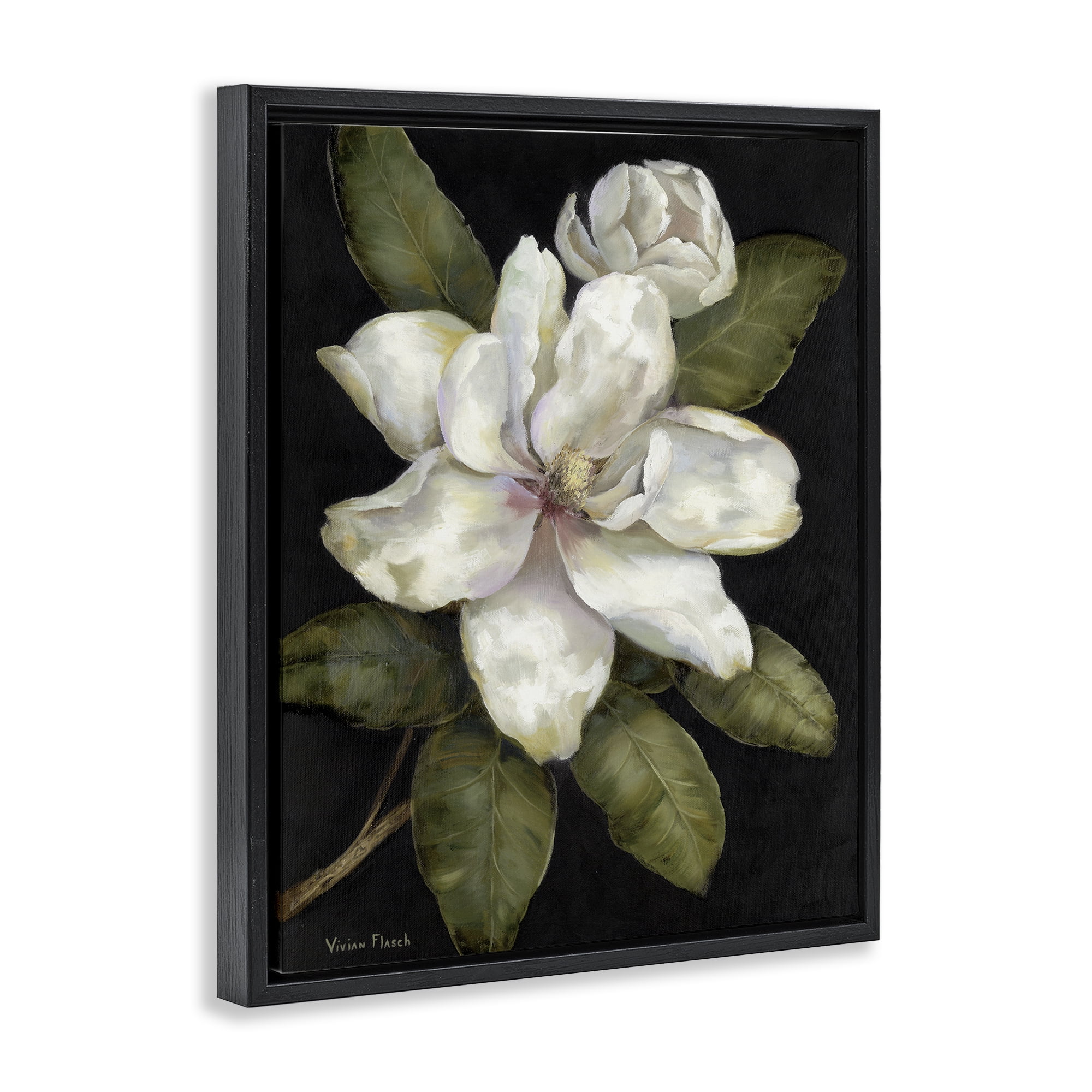 Stupell Industries Budding Magnolia Blooms Black Framed Floater Canvas Wall Art, design by Nan