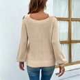thumbnail image 4 of Mrat Women Tops Trendy Fall Women Fashion Round Neck off the Shoulder Long Sleeve Solid Sweater Tee Tops Women Pullover Sweater S-5 Khaki M, 4 of 5