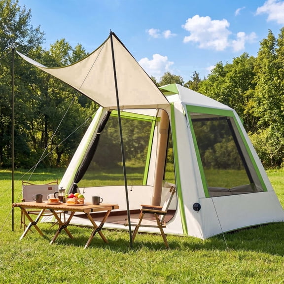 KAMEROUT Inflatable Camping Tent, 2 Person Blow-Up Air Tent with Awning Porch, Quick Setup Waterproof Oxford Tent with Pump, Heavy Duty Glamping Shelter, Green