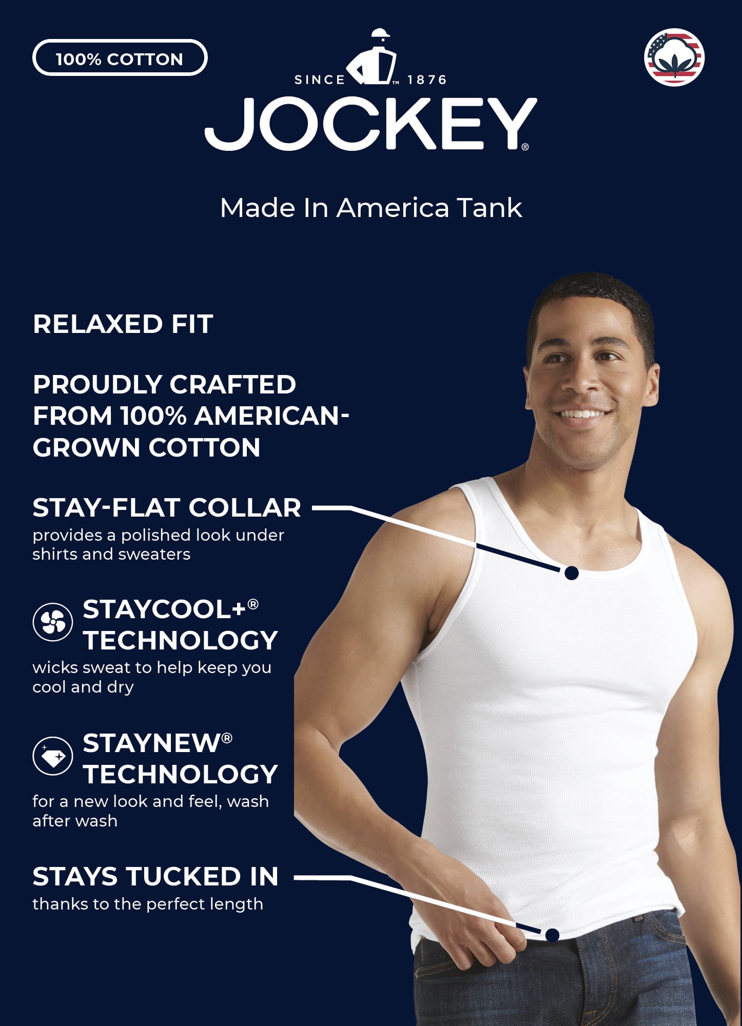 Jockey Men's Made in 100% Cotton Tank - 2 Pack