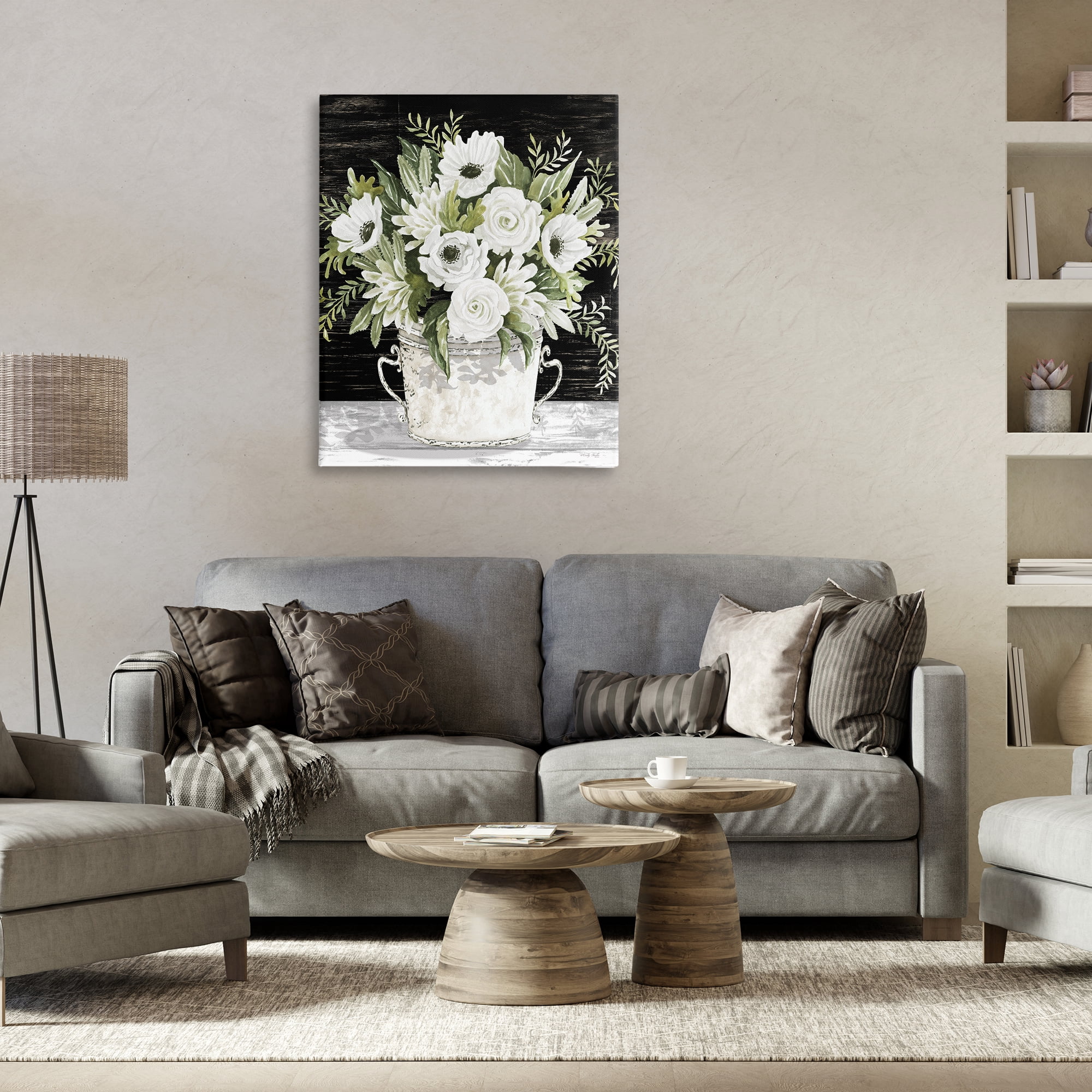 Stupell Industries White Flowers Country Tin Plants & Flowers Painting Wrapped Canvas Art Print Wall Art, 30 x 40