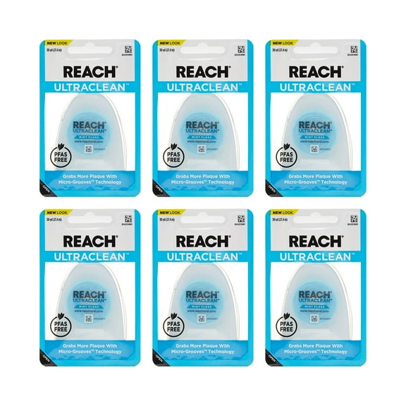 REACH Listerine Ultraclean Mint JMS2 Waxed Dental Floss | Dental Floss | PFAS Free | Shred Resistant | Effective Plaque Removal | Mint Flavor | 30yd, 6 Pack, Package May Vary