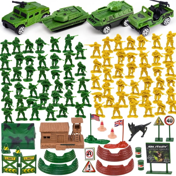 Set de juego Army Men AuntyFey, 105 unidades, con tanque, avión y 80 soldados
