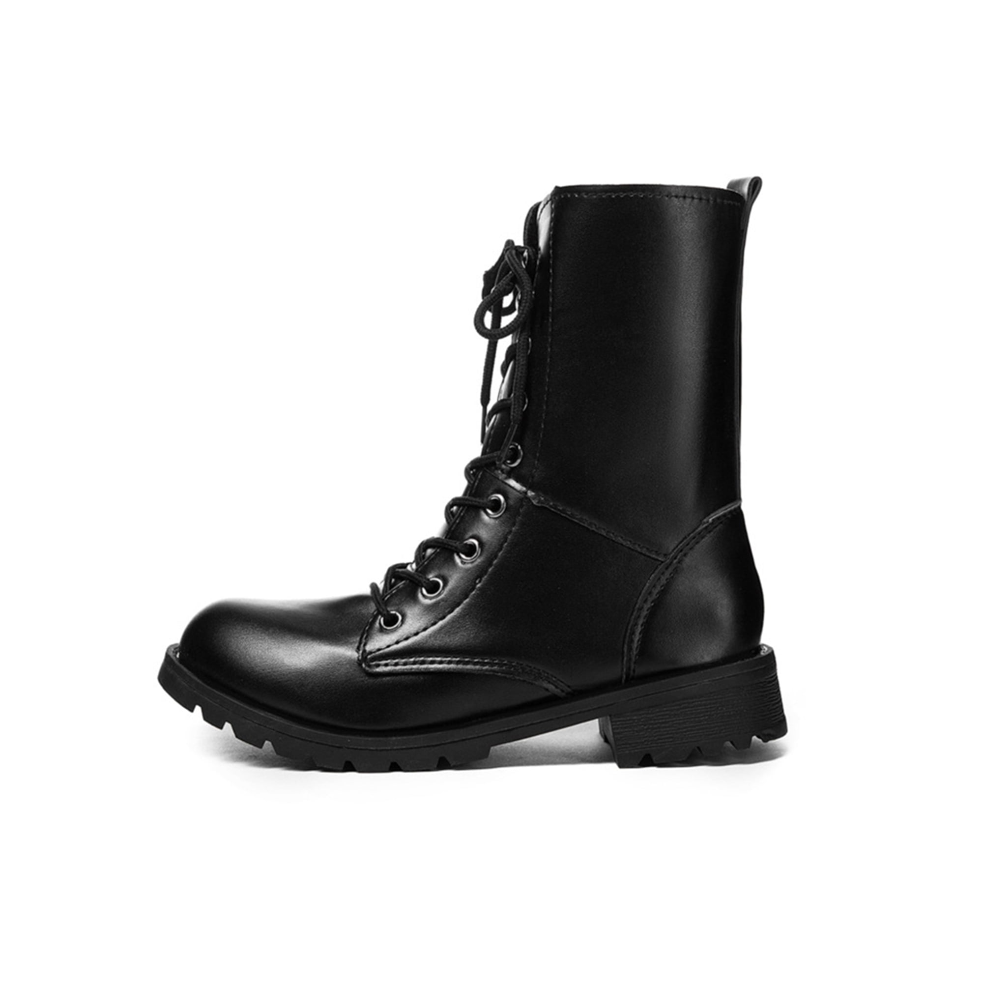 Woobling Women Combat Boot Block Heel Ankle Booties Lug Sole Winter Boots Slip Resistant Casual Shoes Womens Comfortable Mid Calf Short Bootie Black 7 Walmart