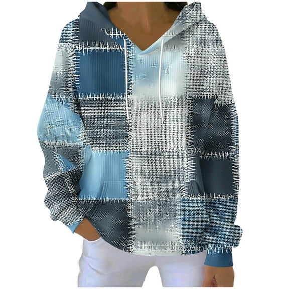 Womens Knit Hoodies Front Pocket Trendy Printed V Neck Drawstring Sweatshirts Long Sleeve Casual Pullover Tops (M, Red)