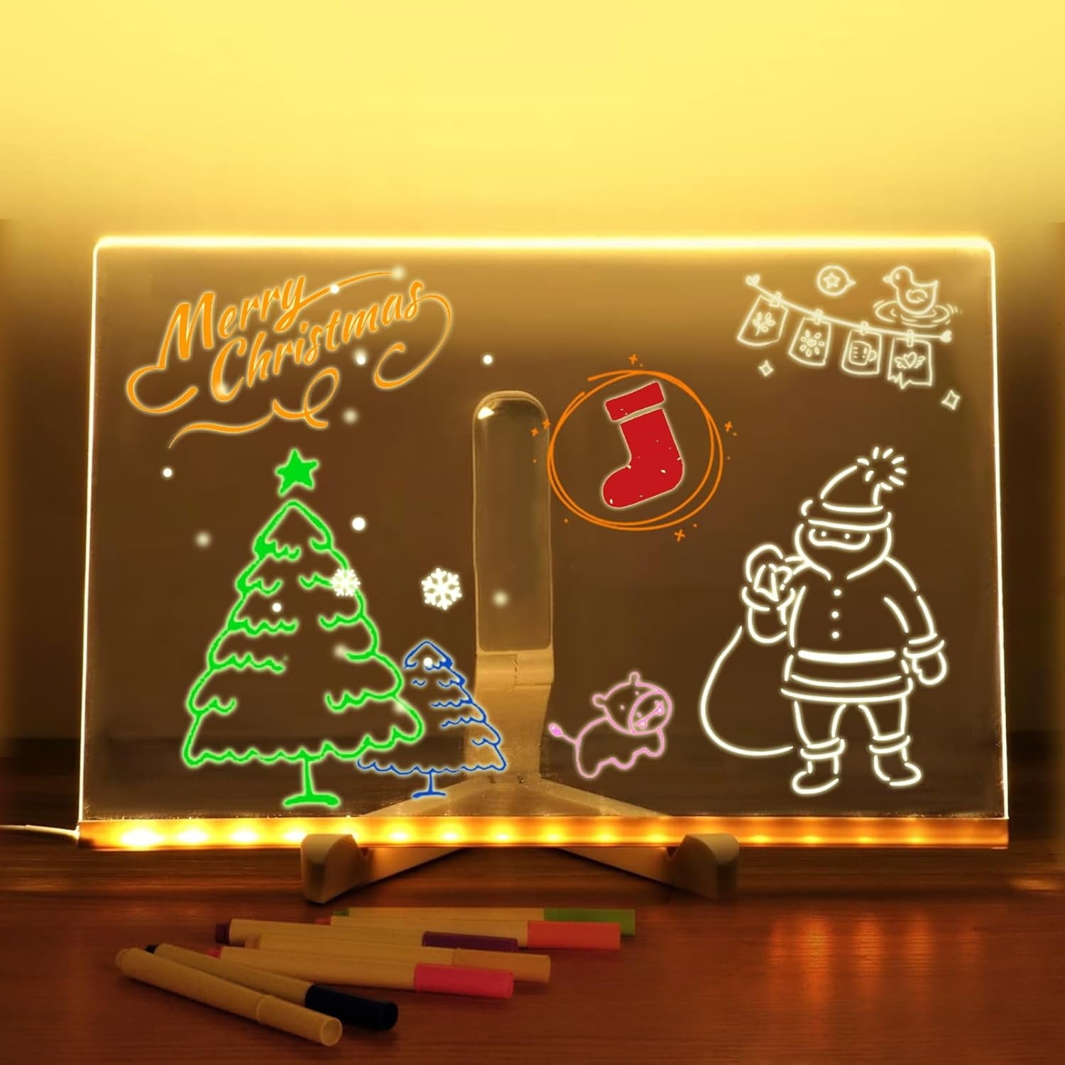 LED Note Board,Acrylic Dry Erase Board with Light,with Adjustable Stand and 7 Colors Pen,LED Illuminated Drawing Board for School Home,Gifts for Christmas, Valentine's Day