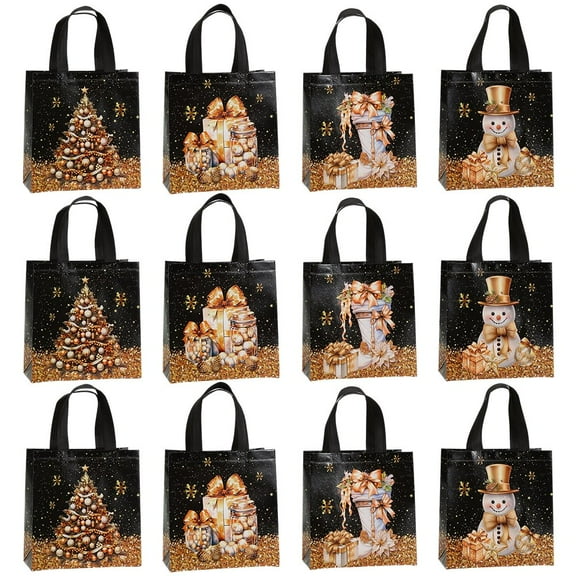 12pcs Christmas Non-Woven Gift Bags, Christmas Handbag With Handles, Reusable Christmas Snack Bags for Xmas Party Supplies