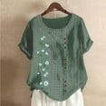 thumbnail image 4 of Birdeem Blouses pour Femmes Mode Imprimée Confortable Ample Manches Courtes Blouse Boutonnée Col Rond Décontracté, 4 of 12