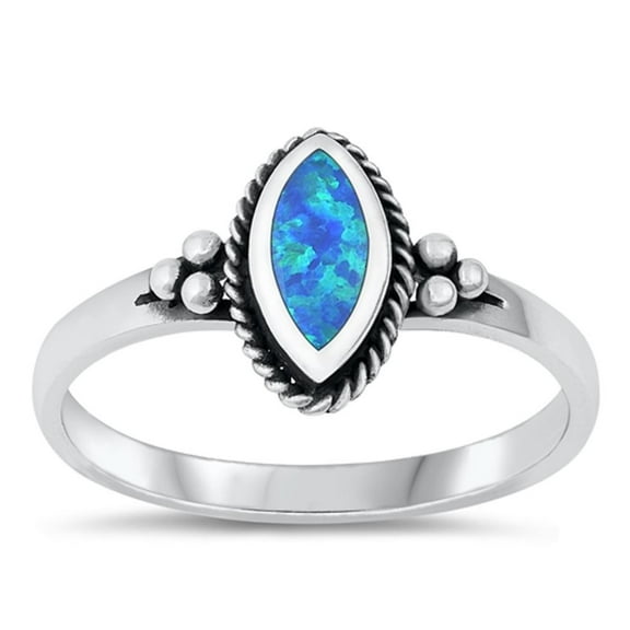 CHOOSE YOUR COLOR Blue Simulated Opal Wholesale Bali Ring .925 Sterling Silver Band CZ Female Size 6