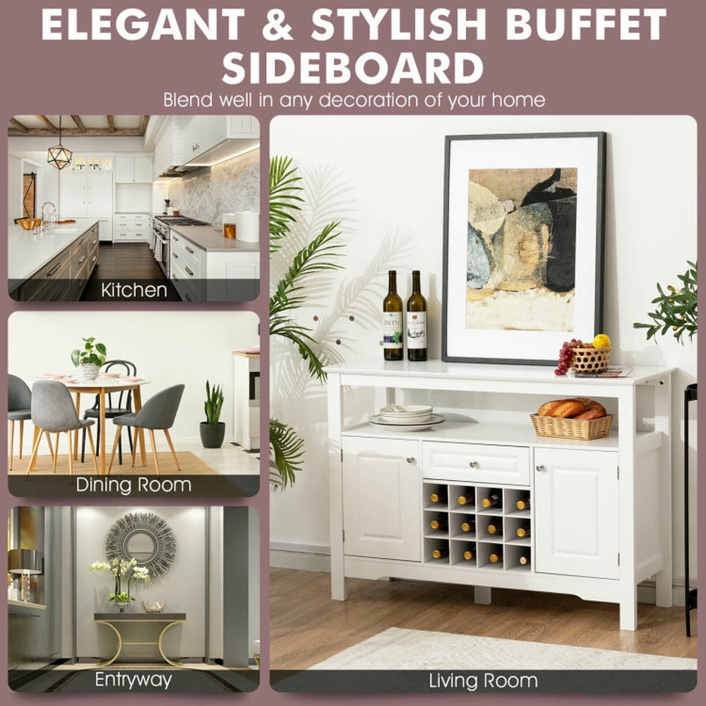 Finihen Kitchen Storage Cabinet, Buffet Sideboard, Elegant Classical Multifunctional Wooden Wine Cabinet Table, for Dining Room, Kitchen, Living Room, White Finihen Kitchen Storage Cabinet, Buffet Sideboard, Elegant Classical Multifunctional Wooden Wine Cabinet Table, for Dining Room, Kitchen, Living Room, White