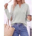 thumbnail image 4 of PRETTYGARDEN Women's Fall Button Up Cozy Pullover Sweaters | Stretchy Soft Knit, Drop Shoulder Long Sleeve Tops, Henley Crewneck Rolled Edge, Dressy Casual Blouses, Trendy Winter Clothes, 4 of 8