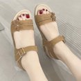thumbnail image 2 of KEGIRLOM Women's Fashion Casual Spring And Summer Style Solid Color Flower Breathable Round Toe Open Toe One-Line Buckle Thick Bottom Wedge Heel Sandals Khaki 5.5, 2 of 8
