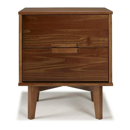 Mid Century Modern 2 Drawer Wood Nightstand - Walnut