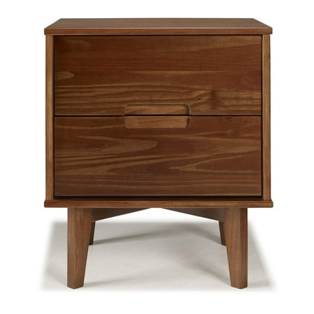 Mid Century Modern 2 Drawer Wood Nightstand - Walnut