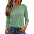thumbnail image 2 of Women's Casual Shirts Long Sleeve Tops Crewneck Tshirts Fall Clothes | Breathable Comfort Lightweight Basic Tees, Light Green M, 2 of 6