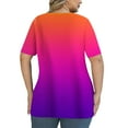 thumbnail image 4 of Royisotas Casual Women Tops Short Sleeve Summer Hot Pink Shirts for Women Plus Size Gradient Color V-Neck T Shirts for Women, 4 of 6